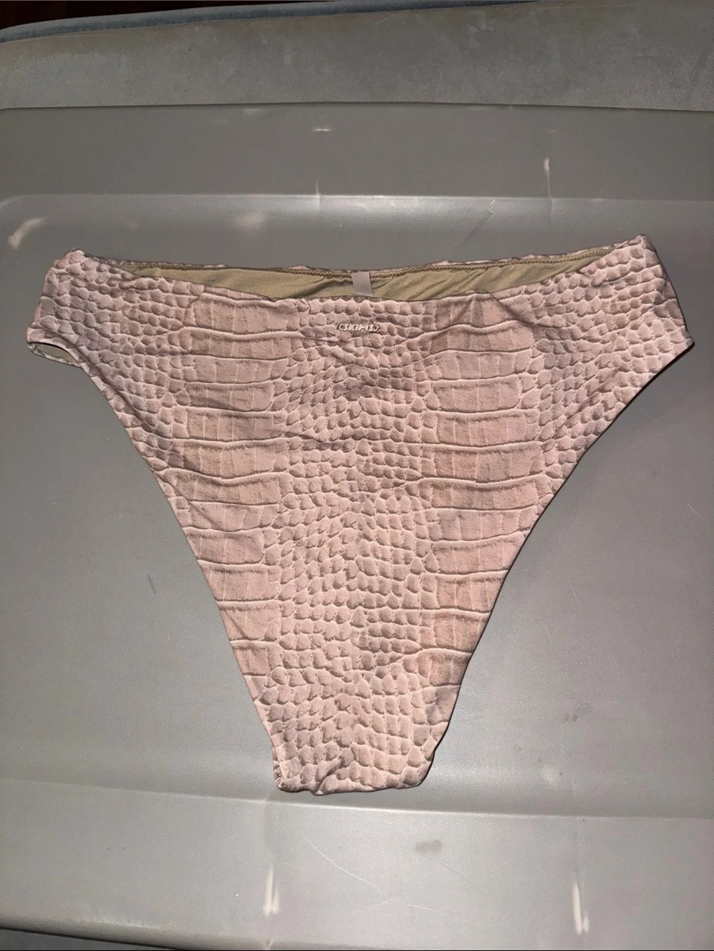 Skims Signature Swim Mid Waist Bottoms Dune Crocodile Print XL